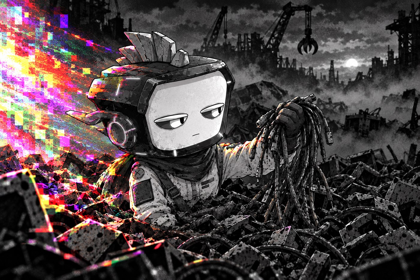Kess pulling cables from the scrap, unimpressed