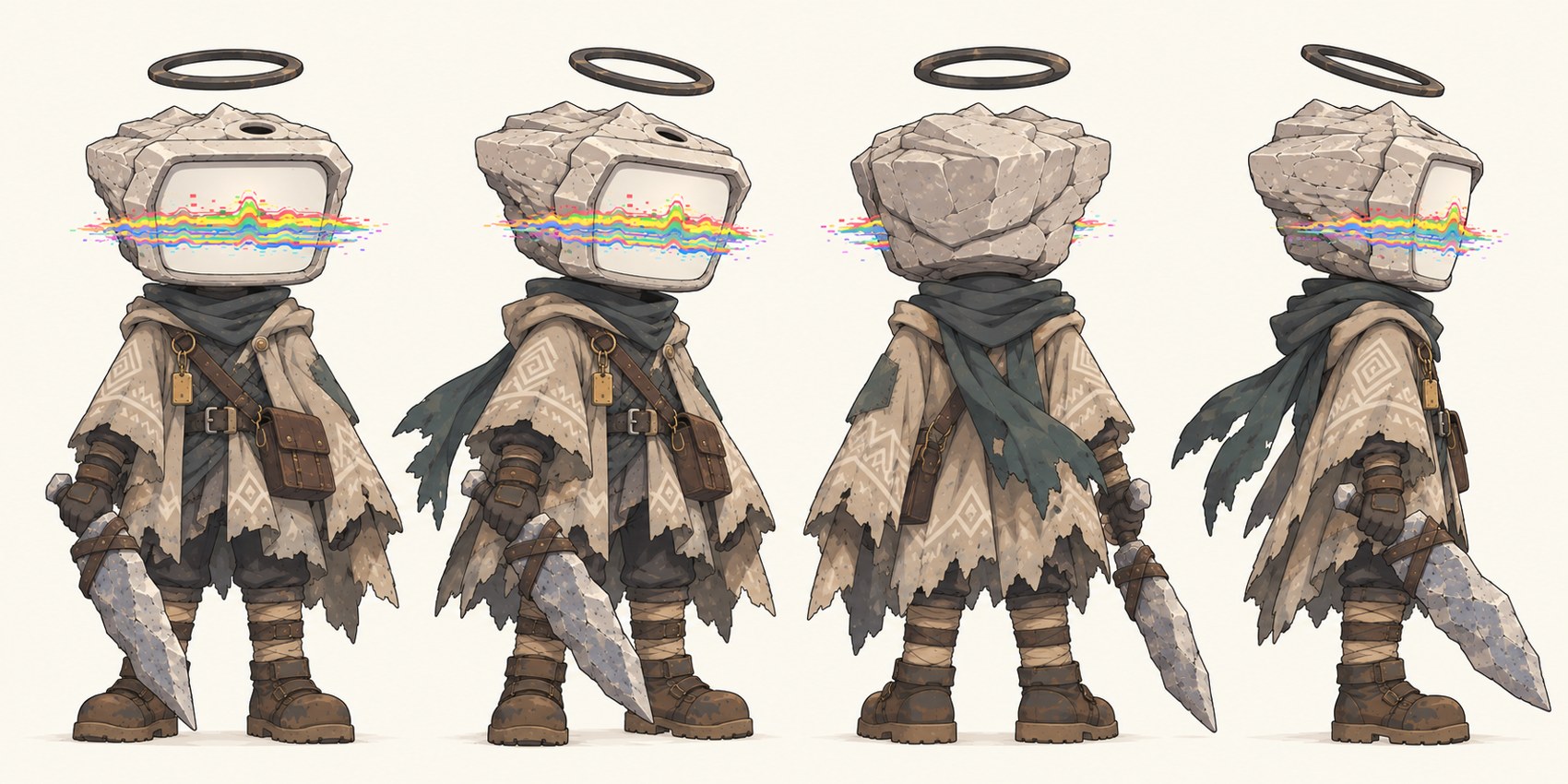 Front, three-quarter, back and side