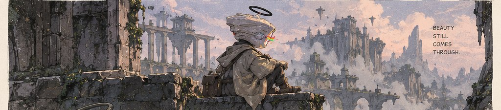 Ruins overlooking a misted city